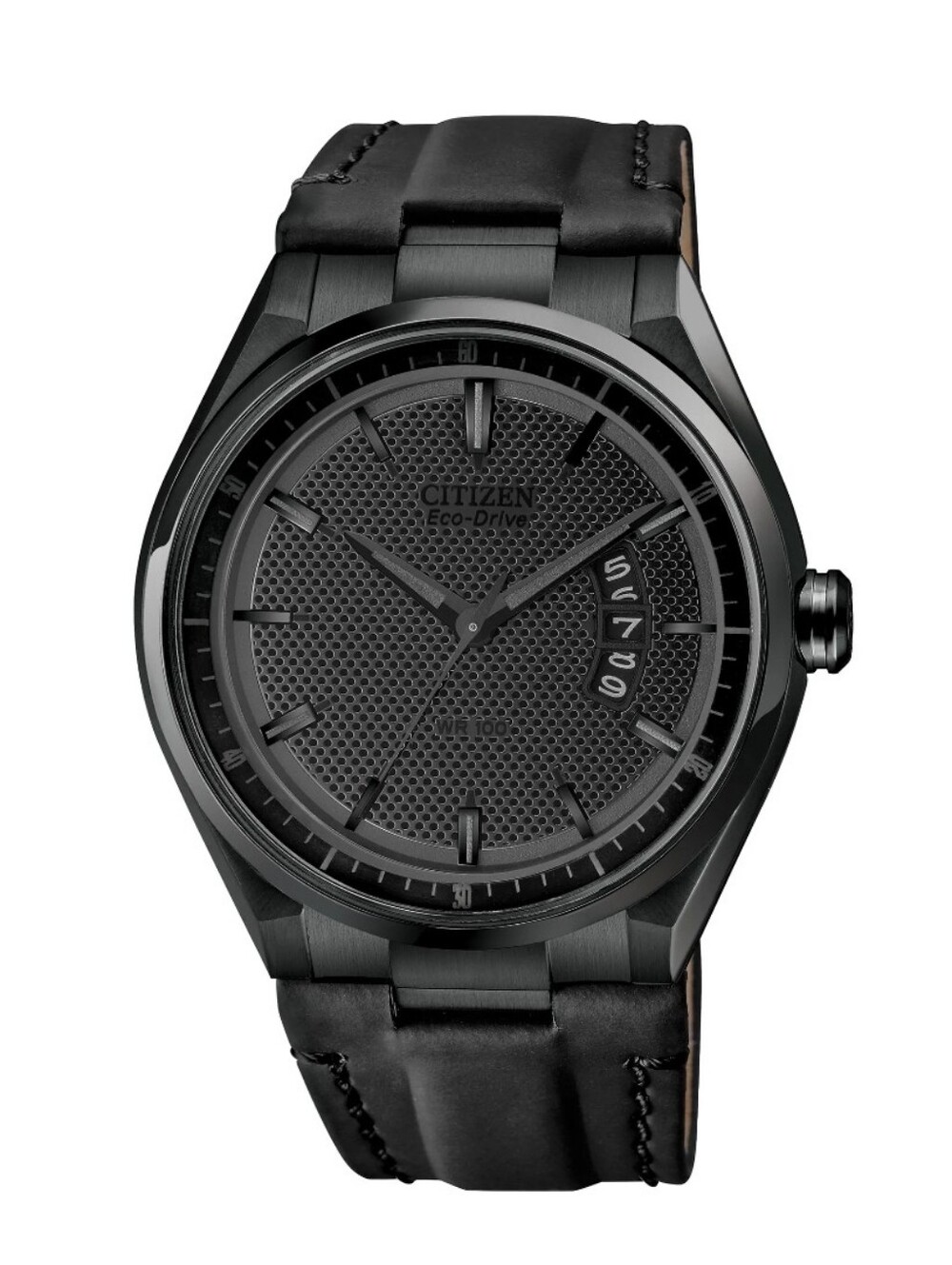 EUC ECO-DRIVE CITIZEN WEEKENDER WATCH BLACK LEATHER STRAP AW1135-19E